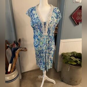 Lilly Pulitzer Blue and Green Dress with Fringe Detail